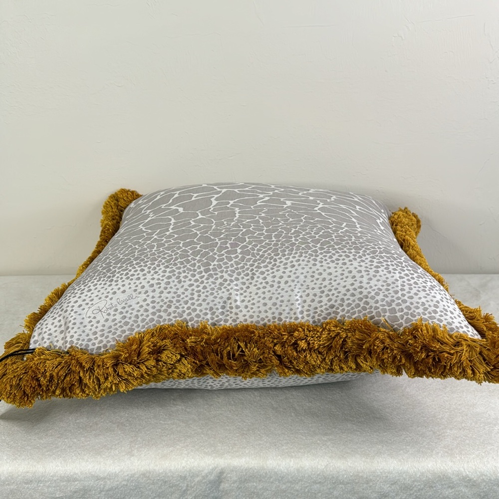 ROBERTO CAVALLI NEW NWT GRAY GOLD FRINGE GIRAFFE PRINT LARGE ACCENT PILLOW - Picture 10 of 13
